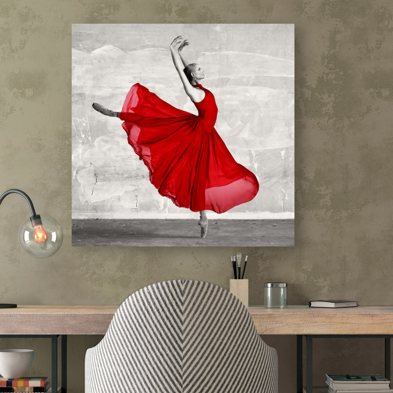Ballerina In Red - Wrapped Canvas Print, 70cm H x 70cm W x 4cm D
