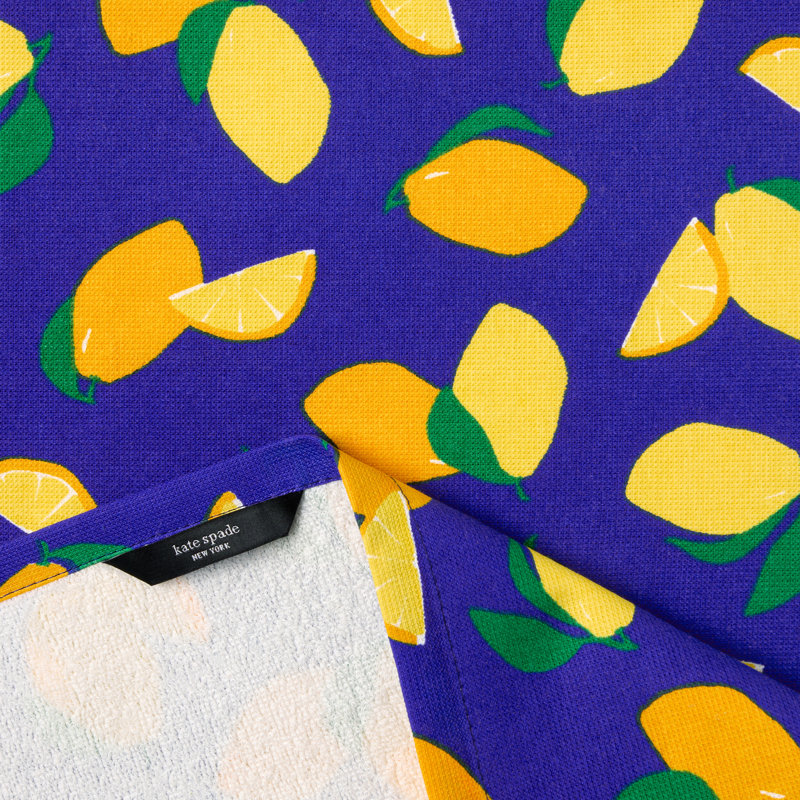 Kate Spade New York Lemon Party And Spring Gingham Kitchen Towel Set, 17"x28", Navy Blue/Yellow