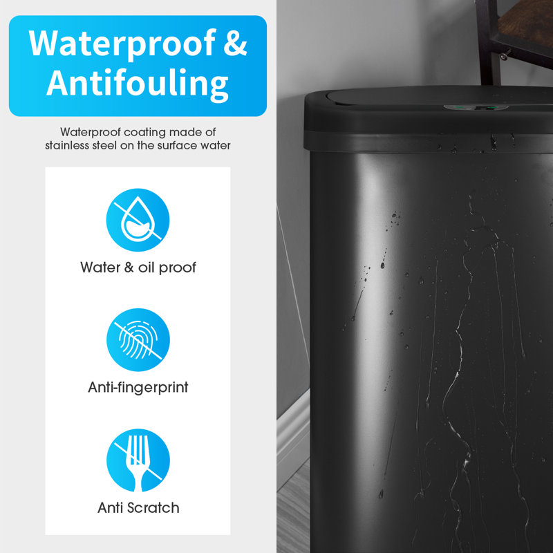 Black Plastic Touchless 13-Gallon Kitchen Trash Can Set