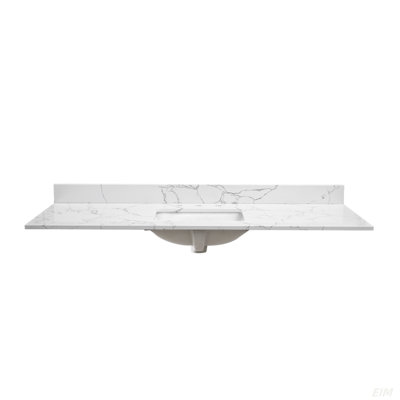 Dessus de meuble-lavabo en pierre 61 po x 22 po blanc avec éclairage et lavabo en céramique encastré et 3 trous de robinet avec dosseret