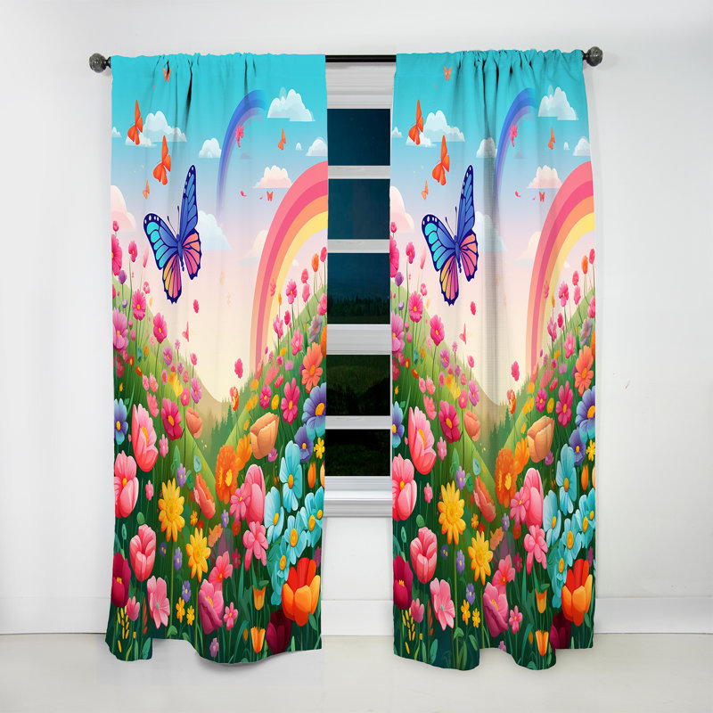 Rideau occultant mauve Butterfles Paradise Rainbow Flowerfield III - Animaux - 1 panneau, L 52 po x L 108 po