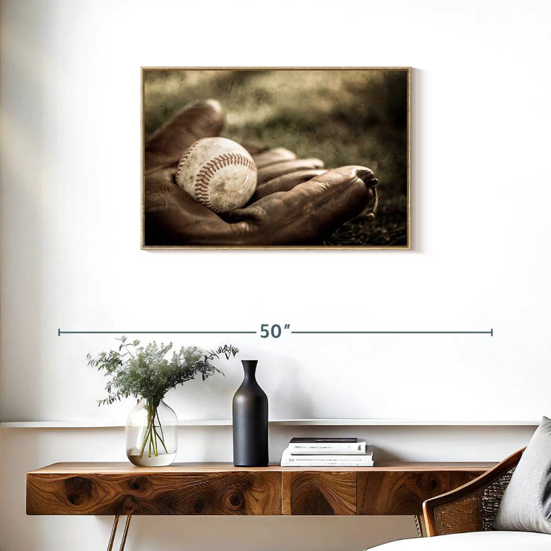 Baseball sur gant, Cadre flottant en bois naturel, 31 po x 21 po