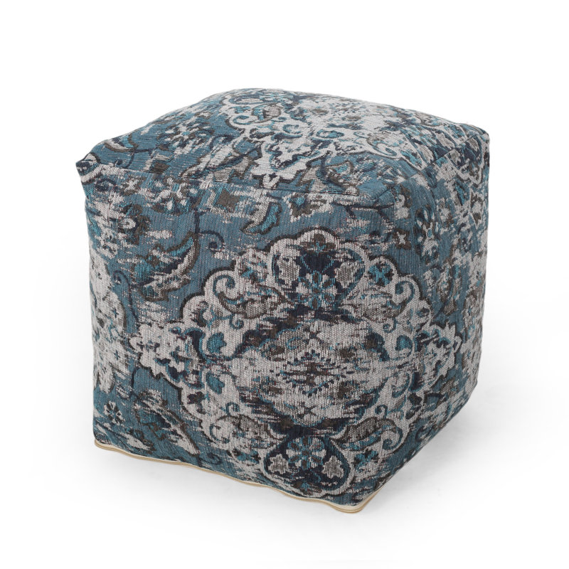 Square Pouf Ottoman, 16 X 16 X 16 Inches, Blue Fabric, 200 Lbs Weight Capacity
