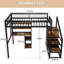 Lit mezzanine avec bureau, garde-robe et structure en métal renforcé, pour les chambres compactes, ports rectangulaires noirs, support de rangement spacieux, espace de vie pour les adolescents,