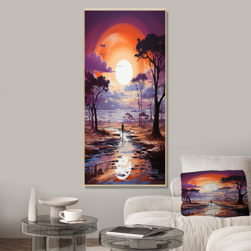 "Paysage abstrait jaune avec espace chromatique I", Cadre flottant brun, H 60 po x l 28 po x P 1,5 po