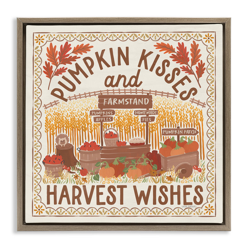 "Pumpkin Kisses Fall Scene", art mural encadré par Laura Marshall, Cadre flottant orme Montalcino, H 25 po x l 25 po