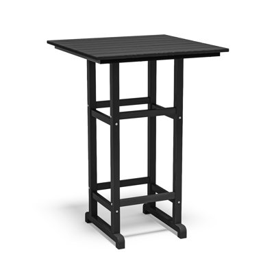 Table de bar d'extérieur toutes saisons en PEHD - table de pub carrée haute de 42 po avec repose-pieds, fini grain de bois imitation bois résistant aux intempéries, utilisation intérieure / extérieure - noir