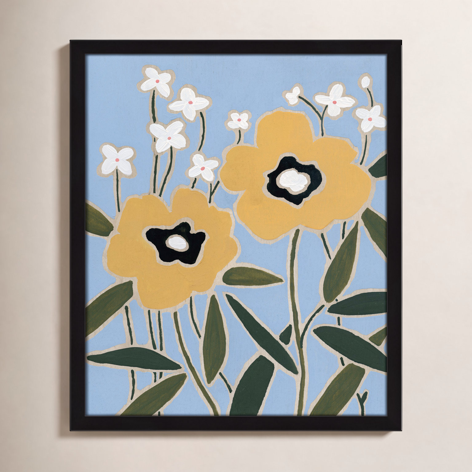 Maura "Woodblock Floral II" Print, Satin Black Framed, 19" H x 16" W x 1.25" D