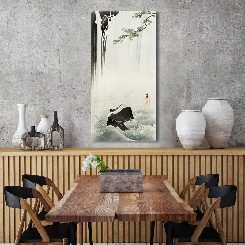 2JP6339 Japanese Wagtail At Waterfall by Ohara Koson - Wrapped Canvas Art Prints, 100cm H x 50cm W x 4cm D