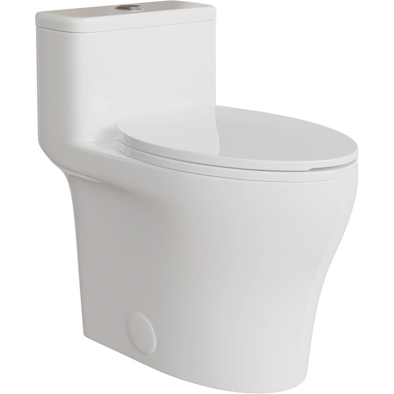 Toilette de 4,8 L à double chasse avec bouton-poussoir supérieur, toilette en porcelaine blanche à économie d'eau, conception peu encombrante pour maisons et appartements modernes