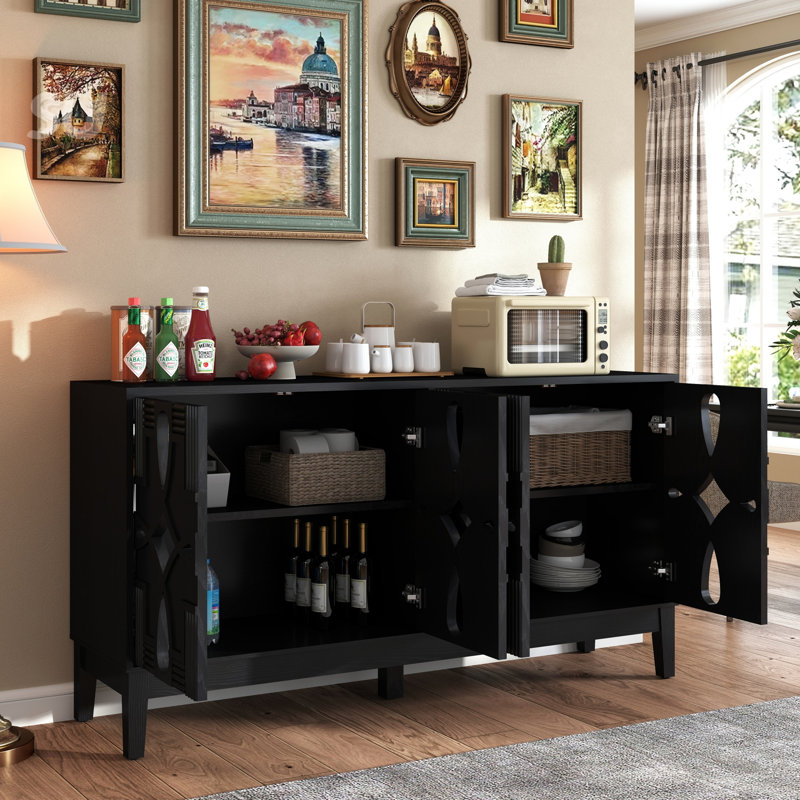 Armoire de rangement en bois avec 4 portes et tablettes réglables, Noir, noir, noir, noir