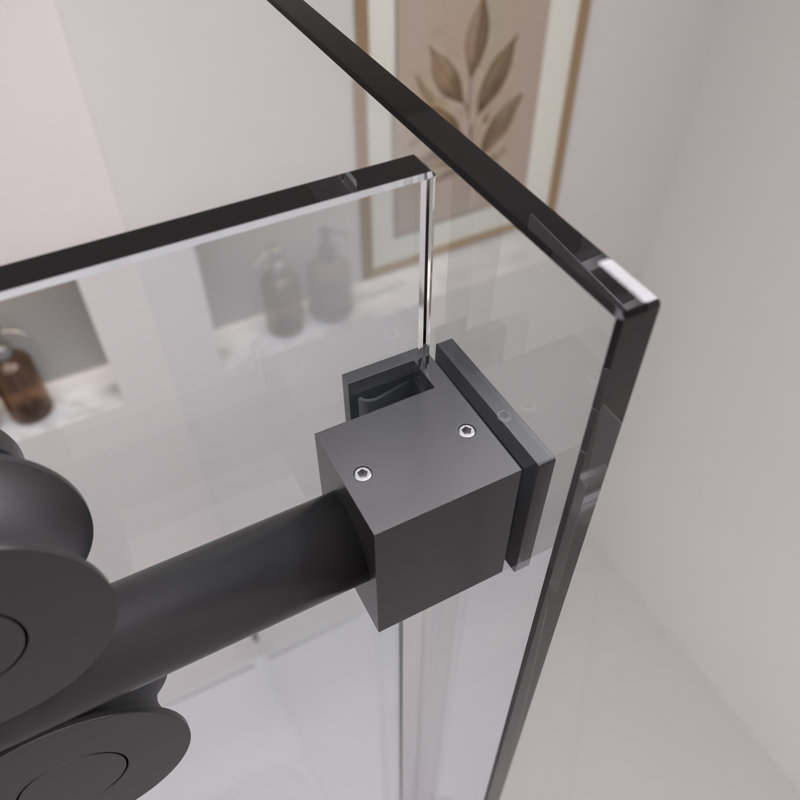 Cabine de douche d'angle coulissante RadianceRP sans cadre en verre transparent, 142-152 cm L x 91 cm P x 193 cm H, Noir mat