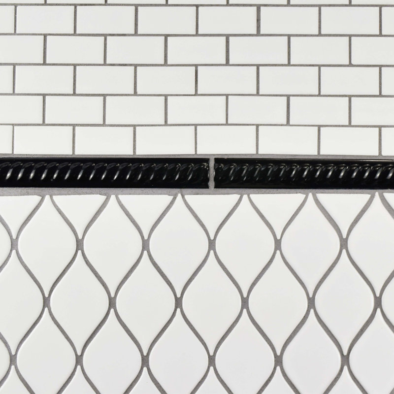 Trenza 1"x 7-7/8" Pencil Liner Wall Tile Trim in Nero