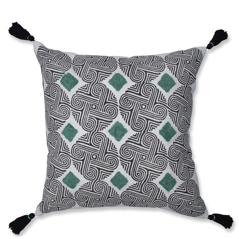 Housse et insert de coussin carré en coton, Vert / noir / blanc