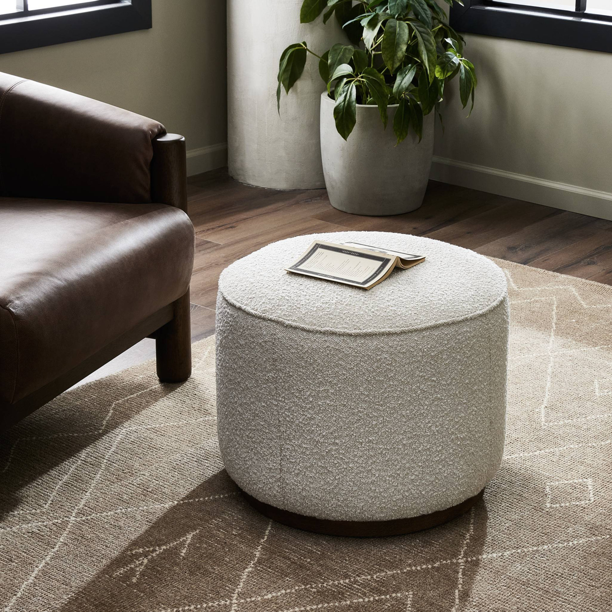 Acker 22" Wide Round Standard Ottoman, Knoll Natural Polyester Blend