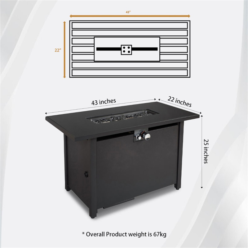 Table de foyer d'extérieur en acier 25 "avec couvercle, H 25 po x l 22 po x P 43 po, Noir
