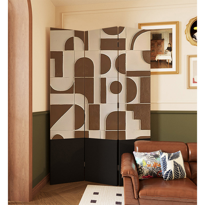 3 Panel Foldable Room Divider Boho Geometric Decor Partition, 70.87" H x 15.75" W x 1.18" D