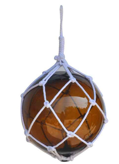 Décoration murale boule flotteur de pêche en verre japonais, H 6 po x l 2 po x P 2 po, Ambre / Blanc