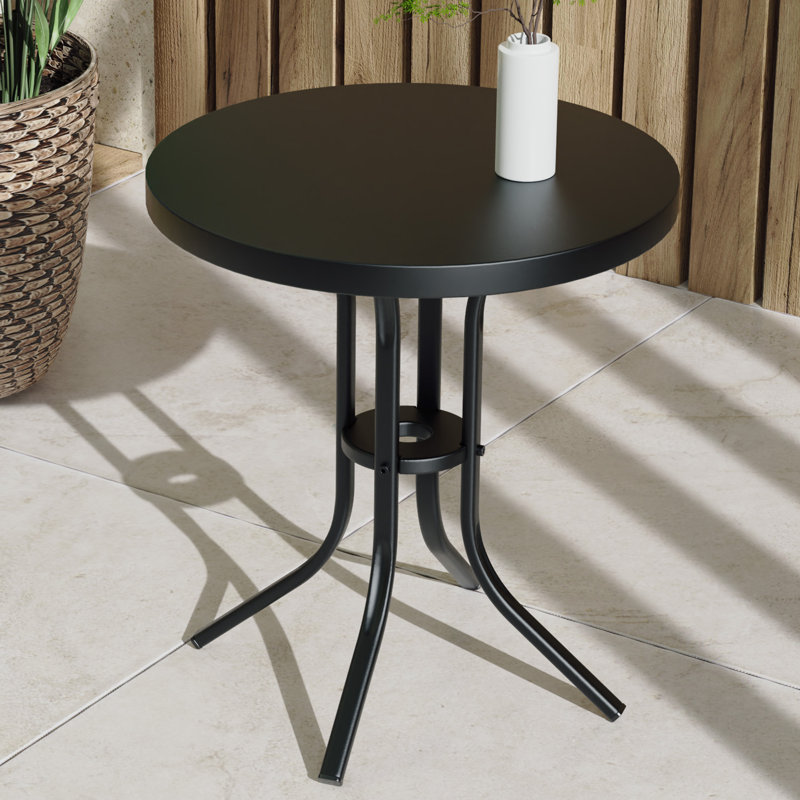 Ebern Designs Steel Patio Side Table, Weather Resistant Outdoor Round End Table for Room, Bedside, Porch, Black