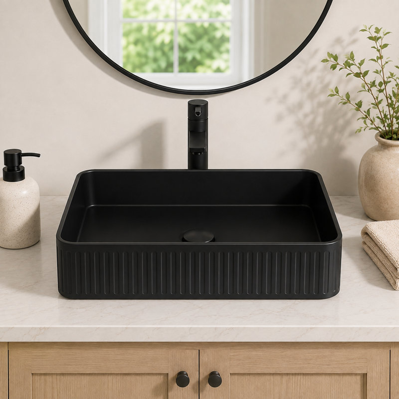 20" x 13" Matte Black Ceramic Rectangular Vessel Bathroom Sink