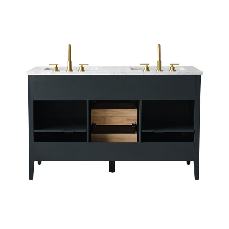 Emma 54" W Double Vanity, Vintage Blue/Brushed Bronze