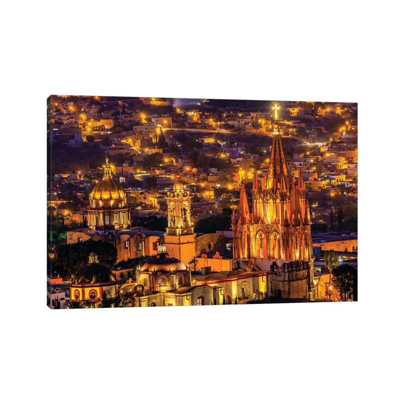 San Miguel De Allende, Mexico, Miramar Overlook Night, Parroquia Archangel Church by William Perry - No Frame Gallery-Wrapped Canvas Giclée on Canvas