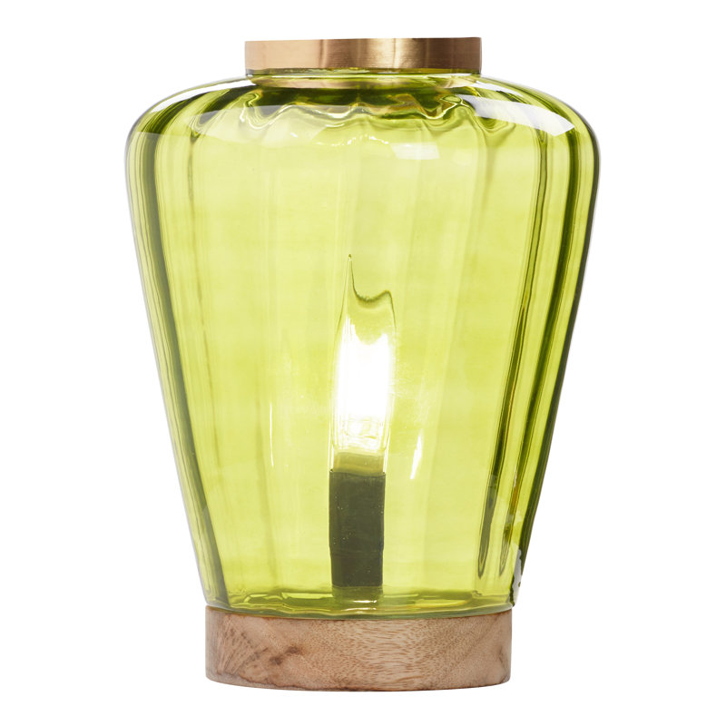 10.5"H Lila Chartreuse Green Glass Shade With A Mango Wood Block Base Accent Lamp