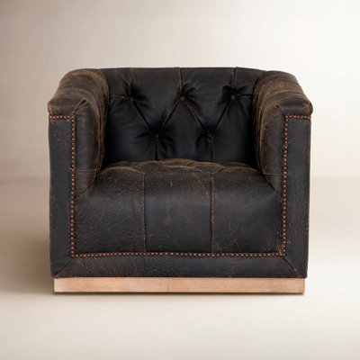 Byer Oak Genuine Leather Swivel Armchair