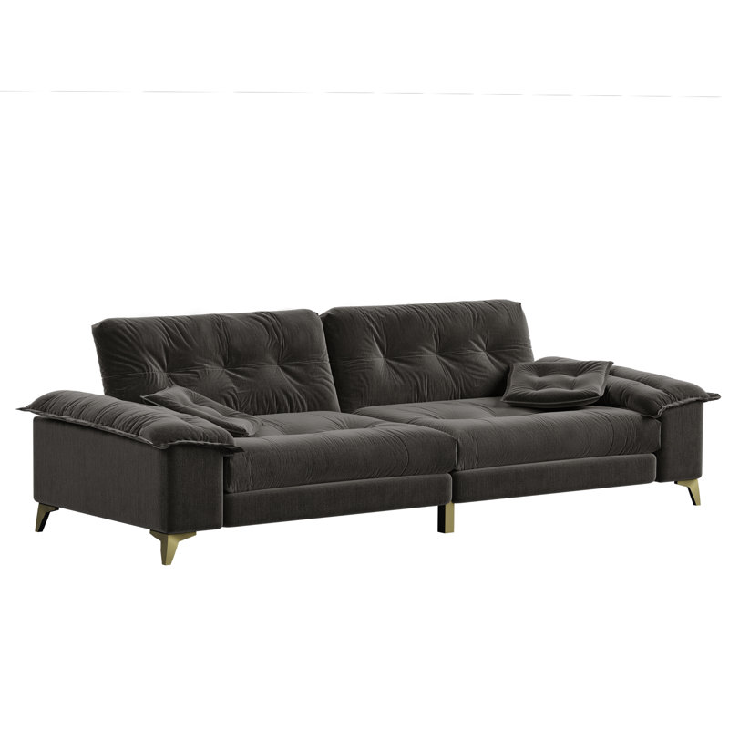 Canapé 4 places avec accoudoirs amovibles, canapé capitonné avec pieds en métal, canapé rembourré avec 2 coussins pour le salon, la chambre à coucher, l’appartement