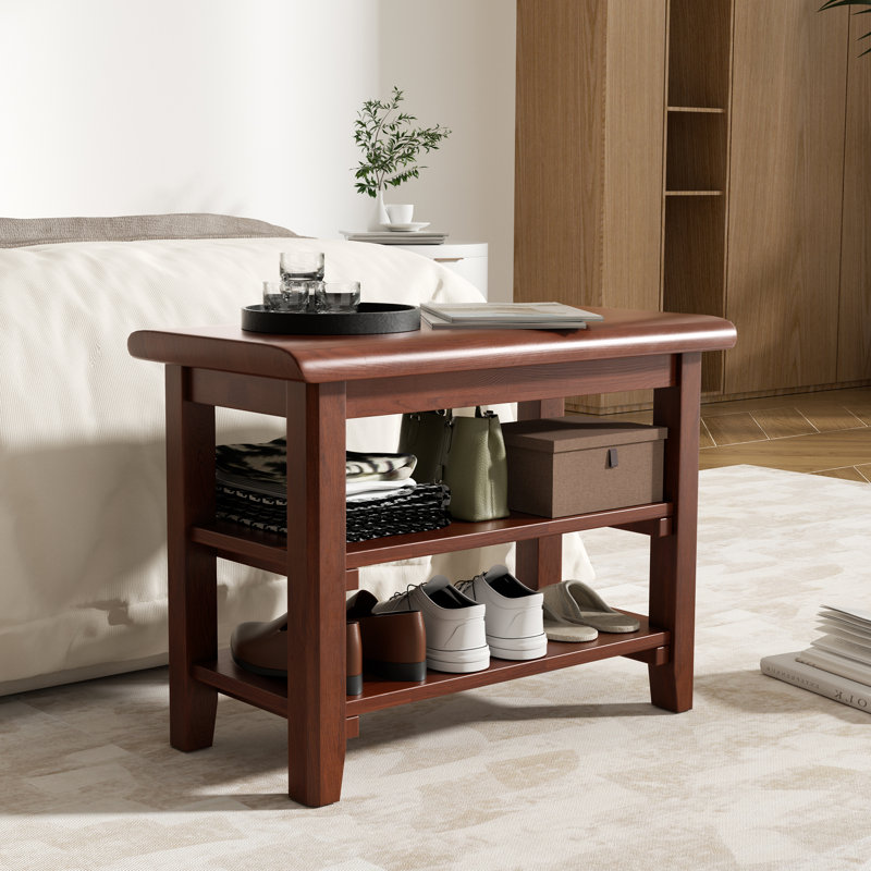 Walnut Finish Solid Wood Shoe Storage Bench, 16.5" H x 47.2" W x 11.8" D, Brown