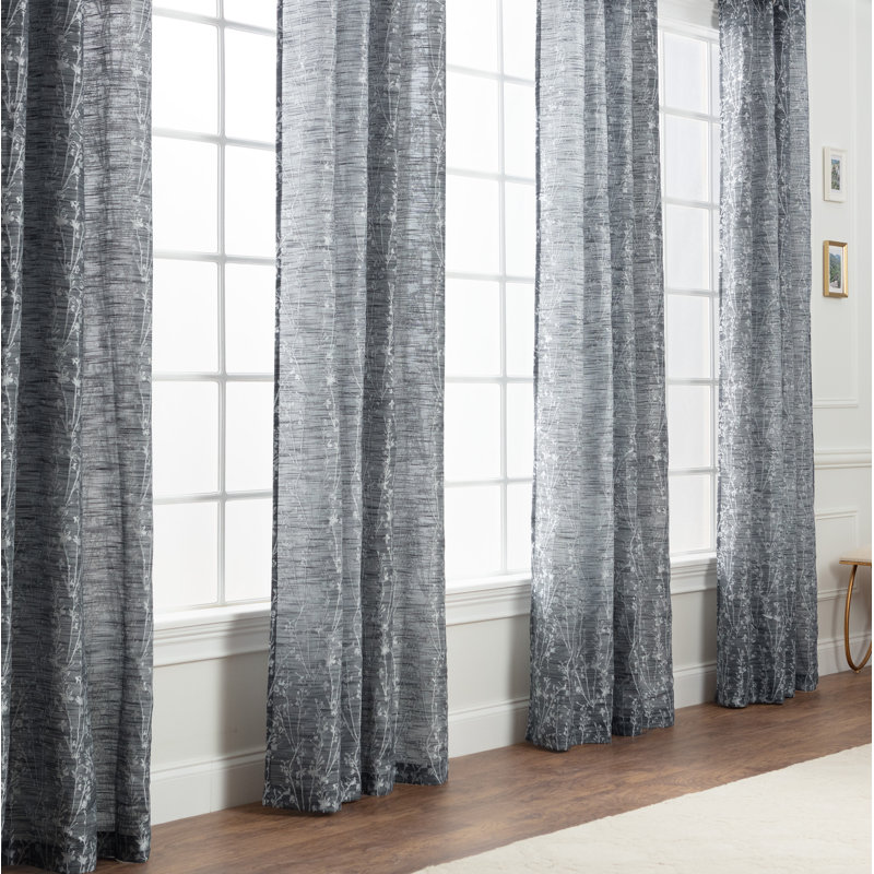 Panneaux de rideaux semi-transparents à œillets à motif floral, l 52 po x L 108 po, Gris foncé