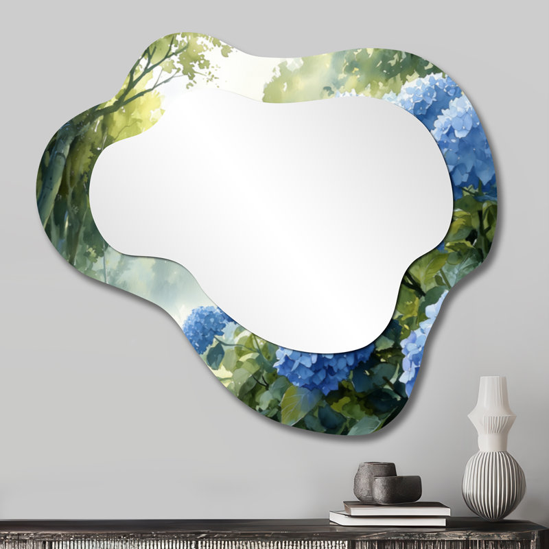 Hortensias dans le verger - miroir mural décoratif hydrangées, miroir de coiffeuse traditionnel, imprimé sur métal