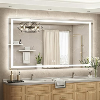 Miroir de salle de bain 60 x 36 à DEL pour salle de bain, miroir à DEL rétroéclairé pour salle de bain avec 3 lumières de couleur