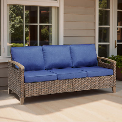 Canapé d'extérieur en osier de 73,6 po de large avec coussins de jardin profond