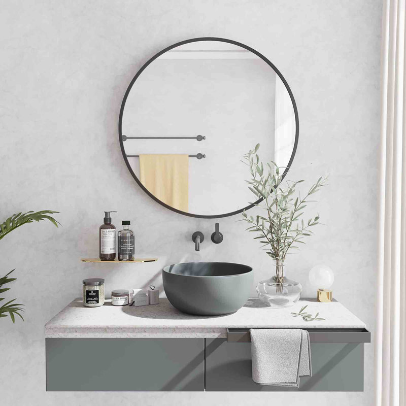 Ruo Metal Round Mirror, Black
