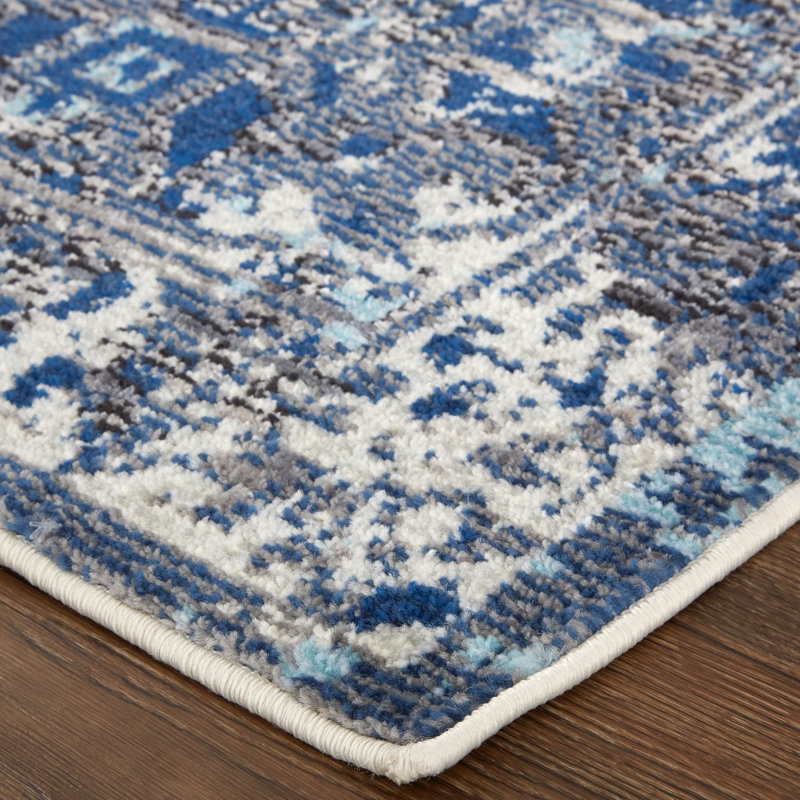 Lillie-Ella Oriental Machine Woven Blue/Rust/Gray Area Rug, Rectangle 6'7" x 9'6"