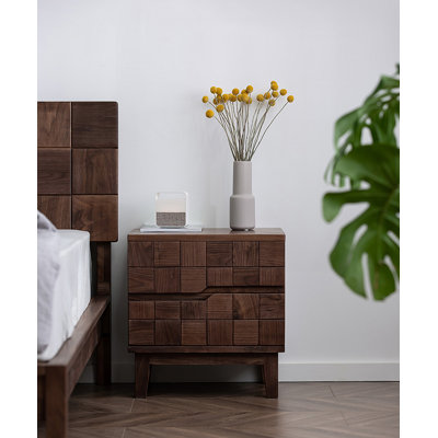 Table de chevet haut de gamme en bois massif, luxueuse chambre à coucher, commode tridimensionnelle