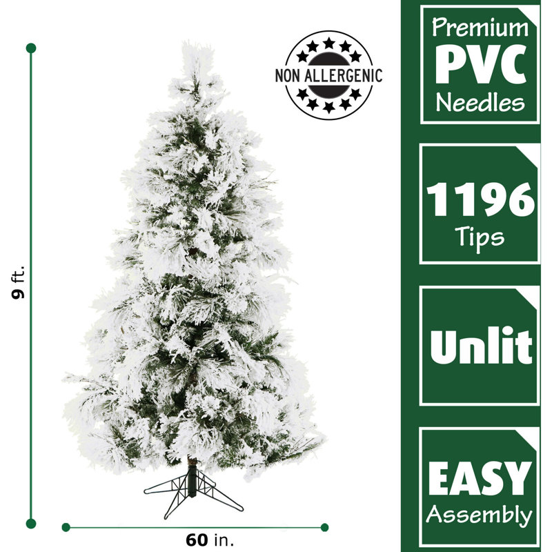 Snowy 9' White Pine Aritificial Christmas Tree with 850 Clear lights, No Pre-Lit, 9ft