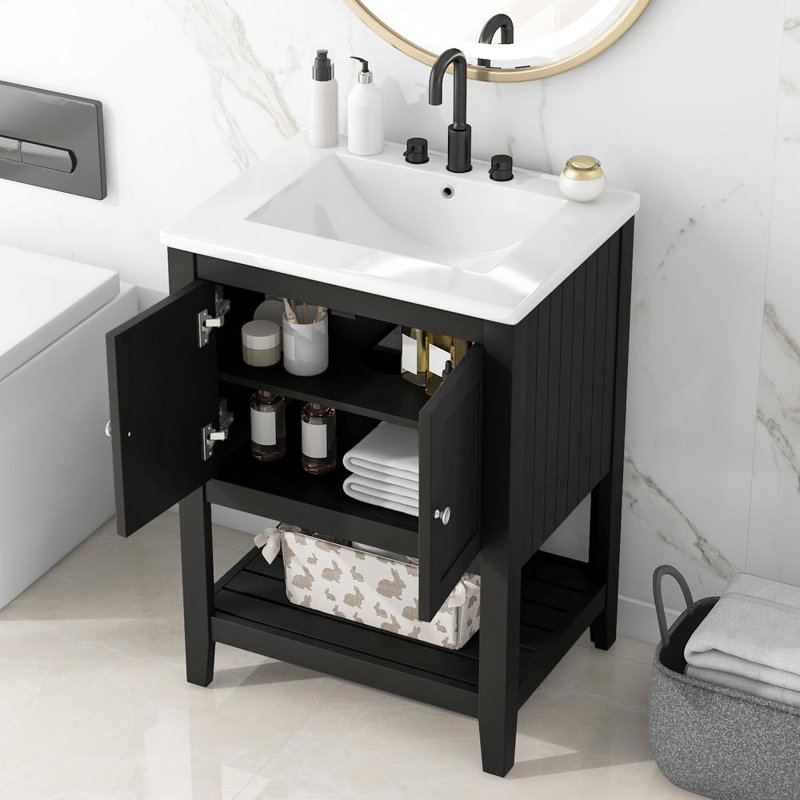 Meuble-lavabo simple 24 po, Noir