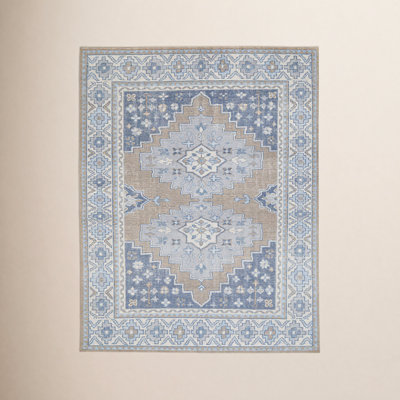 Beige Blue Hand-Woven Oriental Rug