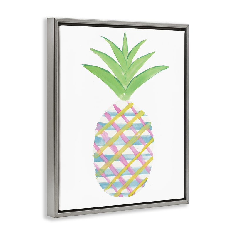 «Plaid Pineapple Fruit», art mural encadré flottant par Julie DeRice, Cadre flottant gris lustré, H 21 po x l 17 po