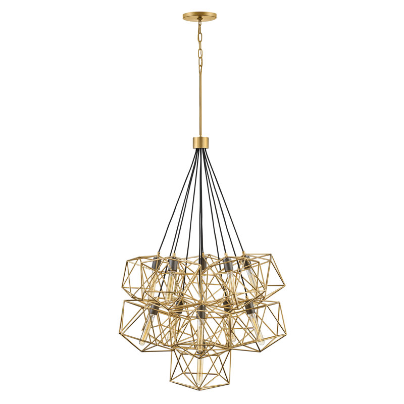 Lustre géométrique à plusieurs niveaux 11 lumières Astrid, Or de luxe