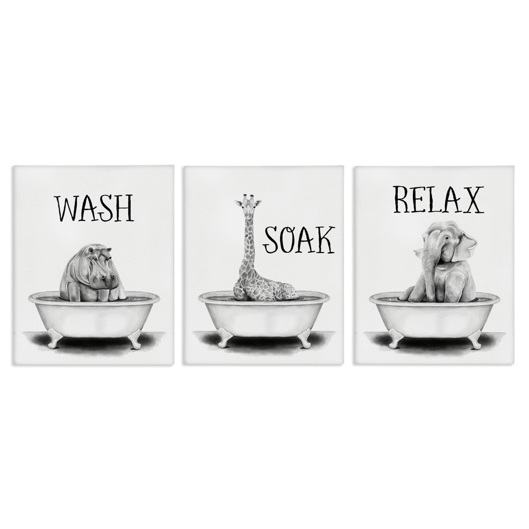 Wash Soak and Relax Jungle Animal Bath Tub - 3 Piece Graphic Art Print Set Viv + Rae™ 