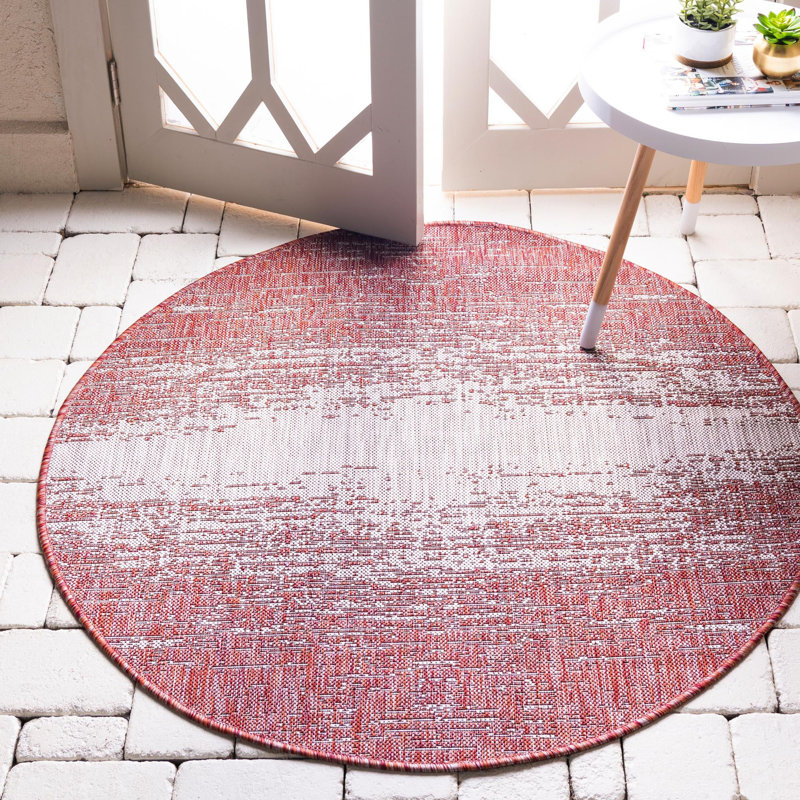 Beedeville Red/Gray Indoor/Outdoor Area Rug, Round 13'1"