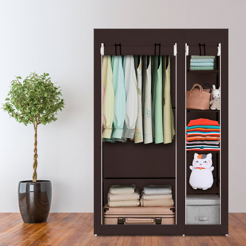 110cm Portable Wardrobe, Brown, 110cm H x 175cm W x 45cm D