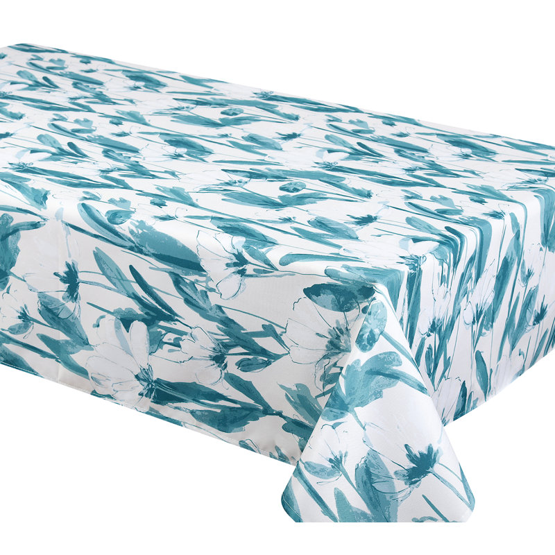 Faaris Rectangle Floral Polyester Tablecloth, Blue, 94" x 58"