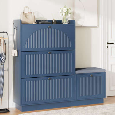 Armoire à chaussures à 3 niveaux avec banc à chaussures, tablettes amovibles