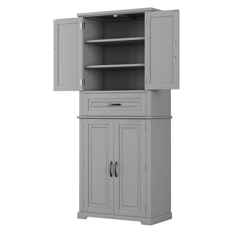 Bathroom Storage Cabinet With Multi-Functional Storage Space, Drawer With Slide Rails, Adjustable Shelf, Grey, Gray