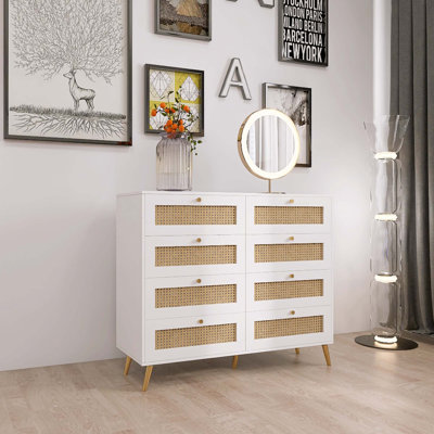 Commode 8 tiroirs avec tiroir en rotin 8 tiroirs