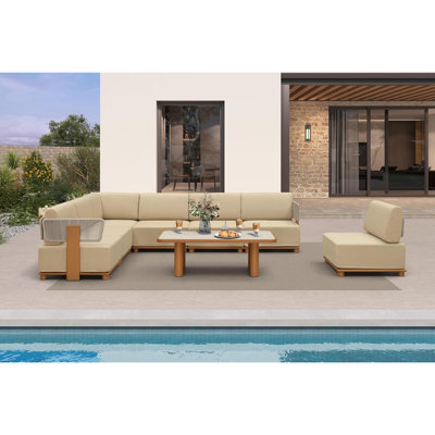 PURPLE LEAF Patio Furniture Set Modular Open-End Outdoor Sectional Sofa With 11" Thick Olefin Cushion 8-Piece Outdoor Conversation Set With Table For Backyard Garden Poolside, Beige